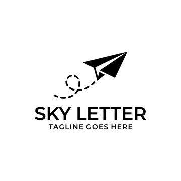 Paper plane with dashed flight path trail logo icon.