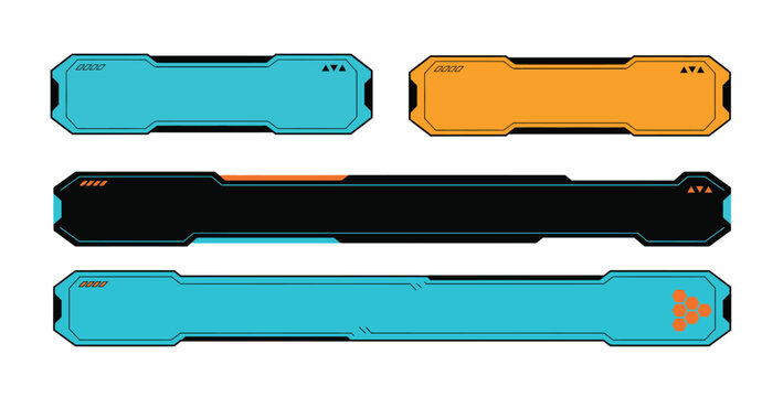Sci-fi futuristic UI banner panels and game button frames set