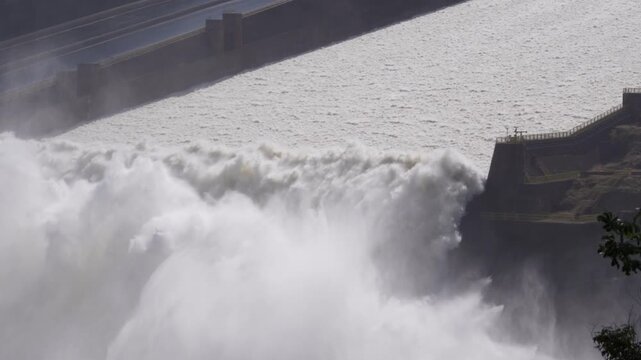 Itaipu Binational Hydroelectric Power Plant | Open Spillway with Powerful Water Flow | Brazil | 4K 60fps