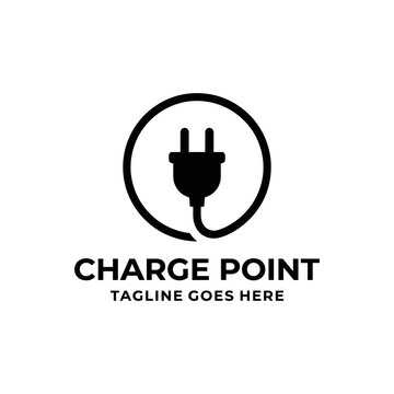 Black electric plug logo contained in a circular line.