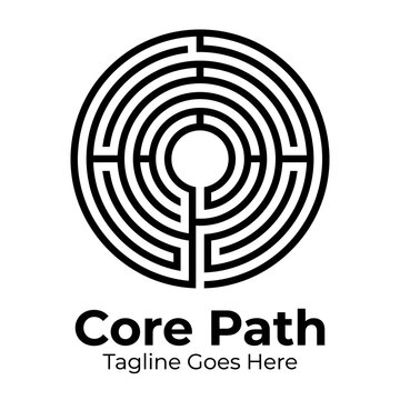 Circular labyrinth maze branding graphic.