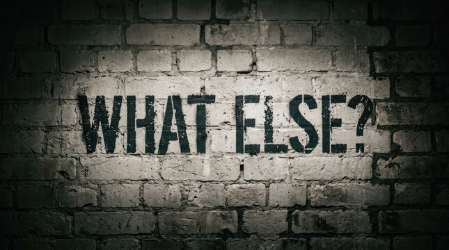 Bold black text asking what else is painted on a dark textured grey brick wall surface