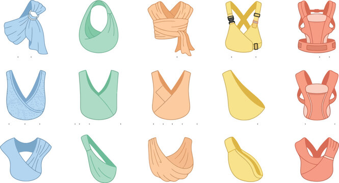 Comprehensive guide to baby carriers and slings, showcasing various ergonomic styles for infant transport and care.