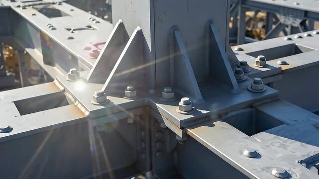 Closeup of a heavyduty steel structural joint with bolted connections
