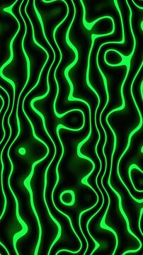 Abstract background featuring fluid green lines moving slowly against dark backdrop created through liquid motion animation perfect for digital art visuals and creative concepts.