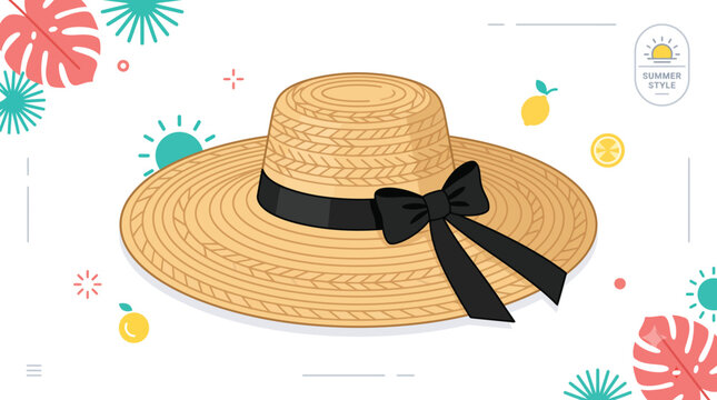 Straw hat with black ribbon