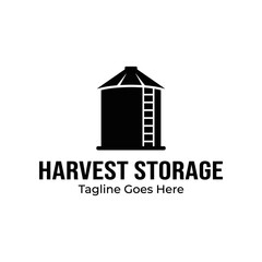 Harvest storage grain silo silhouette logo for agricultural farm supply. © Baskhaa