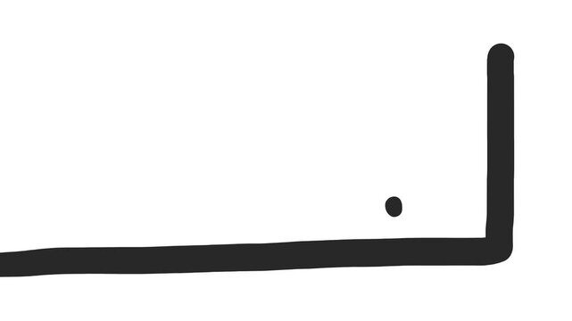 A horizontal curved line. A ball falls from above and bounces along a stick.