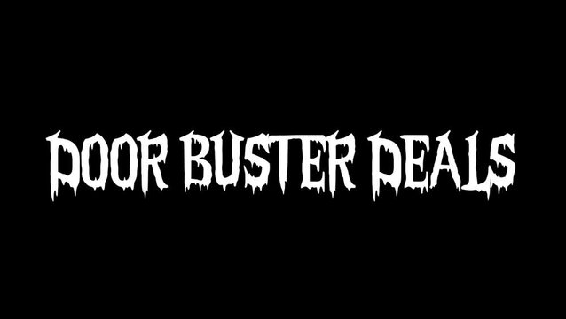 DOOR BUSTER DEALS Text Animation on black background landscape 4k video