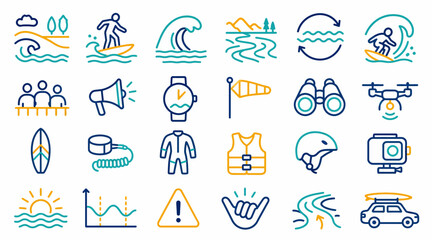 Colorful flat icons of summer beach and water activities. © bay
