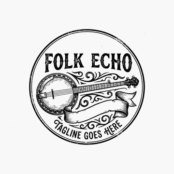 Vintage circular banjo logo for folk music and acoustic events.