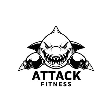 Boxing Shark Attack Fitness Logo - Fierce Predator with Gloves and Teeth