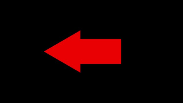 Red arrow pointing left on black background direction navigation