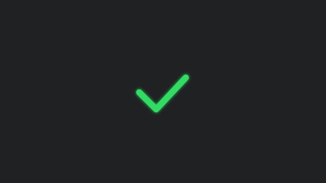 Animated green check mark on dark animation 4k background, for success and, approval