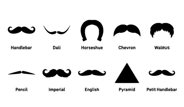 Gentleman Mustache Flat Vector Icon Set for Barber Branding