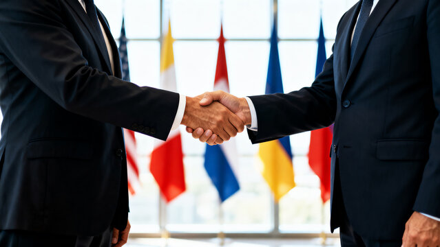 Handshake Between International Businessmen for Diplomatic Agreement