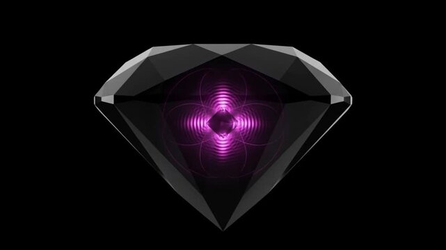 量子センシングを表現した、暗黒空間のダイヤモンド結晶内で光がシアンからマゼンタへ変化するCG映像