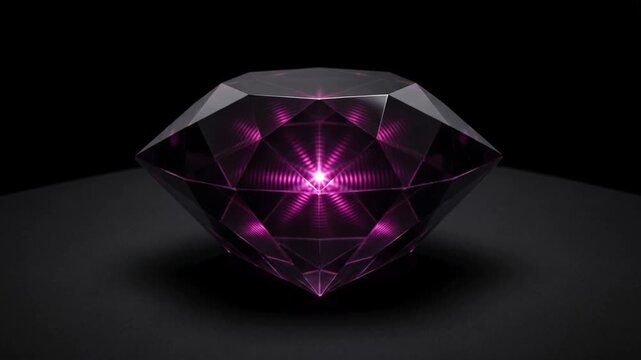量子センシングを表現した、暗黒空間のダイヤモンド結晶内で光がシアンからマゼンタへ変化するCG映像