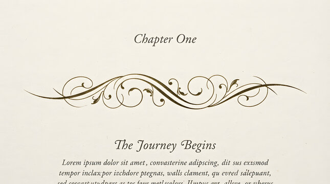 Elegant curved flourish divider on a vintage book page with chapter one heading and classic typography