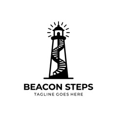 Naklejka premium Minimalist lighthouse logo with spiral stairs.