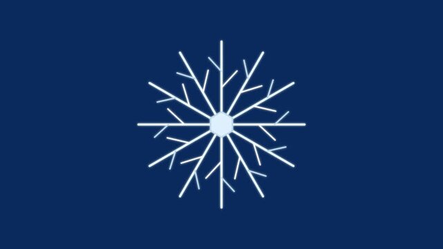 Minimalist animated snowflake rotating on dark blue animation 4k background, for winter holiday, and seasonal motion