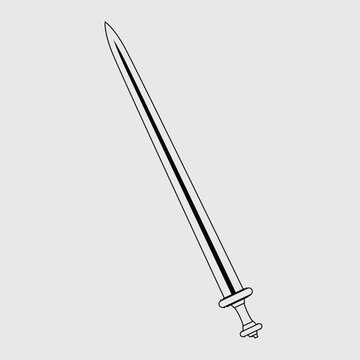 Ancient Migration Era Sword Black Outline Vector Illustration