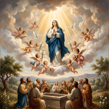 Elegant Christian Devotional Art Inspired by the Assumption of Mary Feast Day Celebration