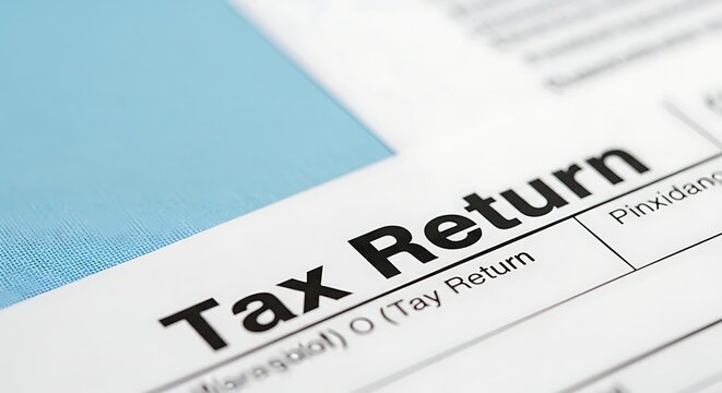 Close Up Tax Return Document with Blue Folder