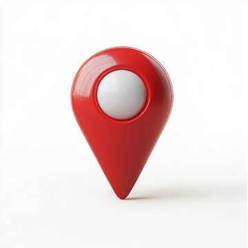 glossy red map pin marker with white center on clean white background, evoking precision and modern minimalism