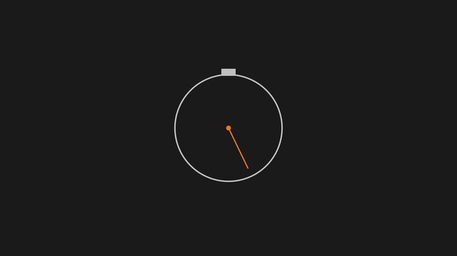 Minimalist stopwatch timer animation with rotating hand on dark 4k background, clock countdown