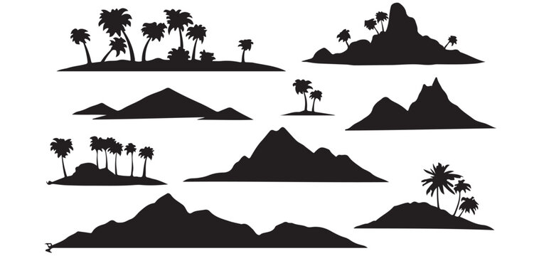 Nature Landscape Silhouette Collection with Mountains Trees and Islands vector illustrator eps10