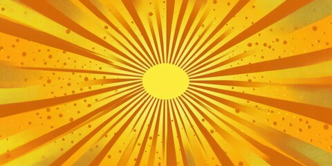 Fototapeta premium radiant golden sunburst with central glowing disc, radiating orange and yellow rays and textured halftone dots conveying energetic warmth and vibrant optimism
