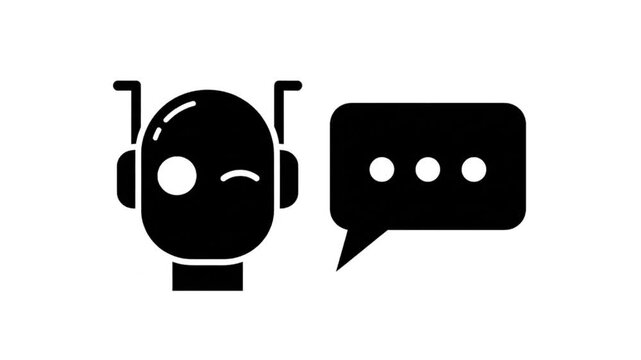 AI Chatbot Animated Black Silhouette Icon Loop on White Background