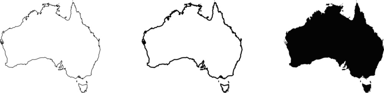 Australia Map Outline, Border Outline, and Black Silhouette SVG Vector Illustration