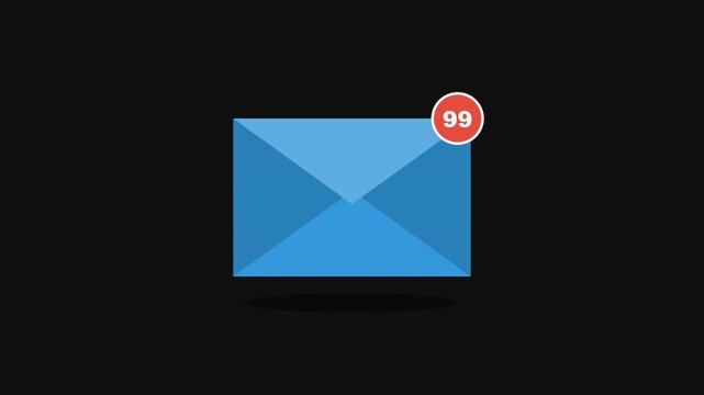 Envelope notification count Blue Corporate Mail Icon with Smooth Slide Up Motion 4K
