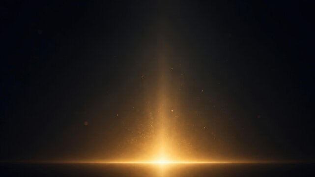 Golden light beam in dark space with future growth optimism and glowing dust