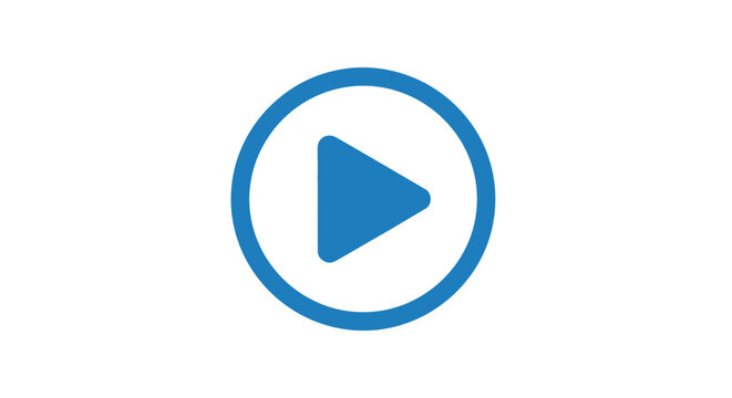 A blue play button icon isolated on a clean white background