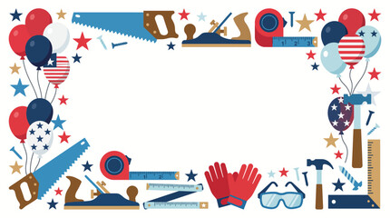 Festive travel themed border frame with airplanes cameras shells and celebratory icons surrounding a white center. © pixel*