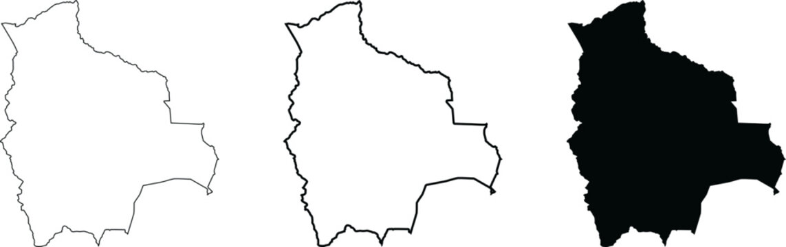 Bolivia Map Vector Outline, Plurinational State Of Bolivia Country Border Silhouette, South America Geographic Shape SVG PNG EPS