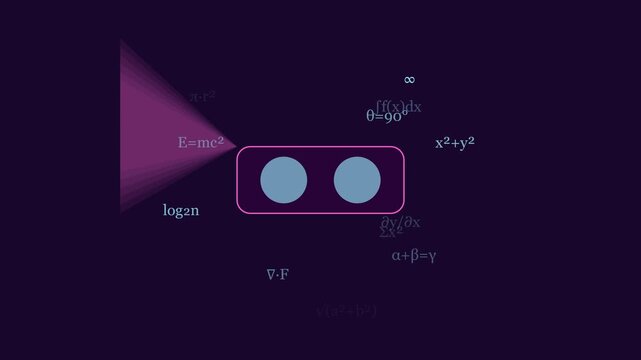 Abstract mathematical formulas and physics equations motion animation 4k background, with e=mc2 and, geometric symbols