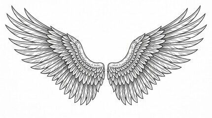 Obraz premium Vintage Hand Drawn Feathered Wings Illustration with Intricate Details, Symbolizing Freedom, Flight, and Angelic Grace