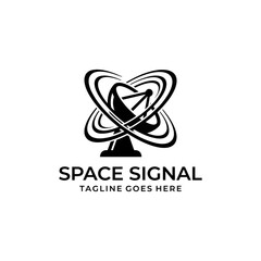 Satellite dish icon with planetary orbit rings. © ELG