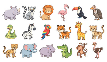 Cute Savannah Animals Cartoon Vector Collection for Kids © Ziten