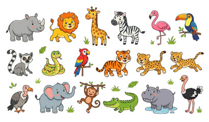 Cute Safari and Savannah Animals Flat Vector Illustration Set © Ziten