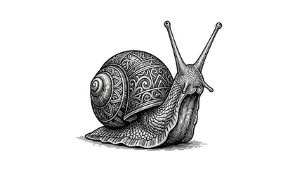 Detailed snail engraving with ornate shell pattern. © Agung