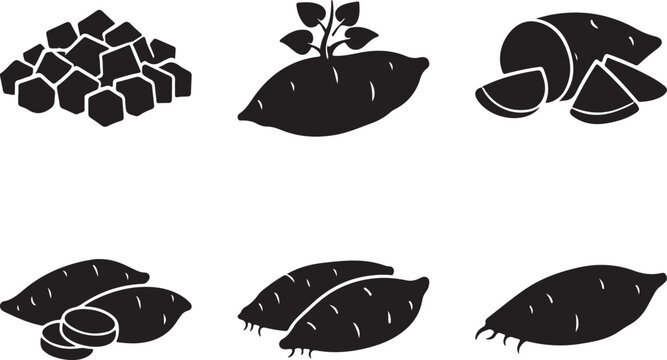  Sweet potato silhouette vector set