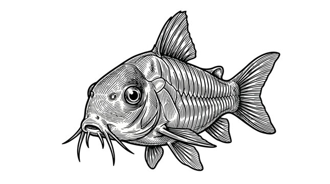 Hand-drawn corydoras catfish illustration on white background.