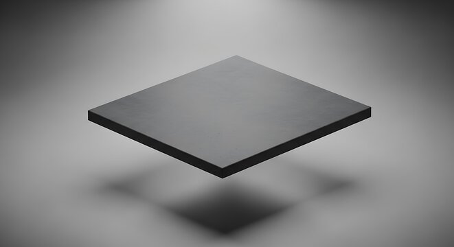 A sleek dark gray countertop floating in mid-air against a minimalist neutral background for modern interior design and kitchen remodeling visualization