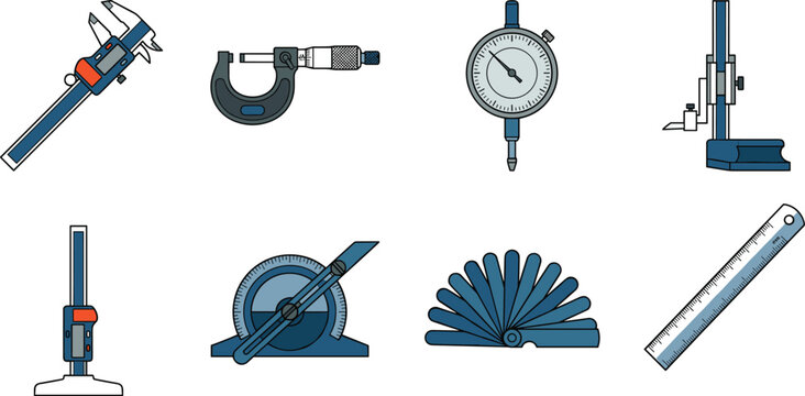 Precision Measuring Tools Vector Set for Engineering, Machining and Industrial Inspection
