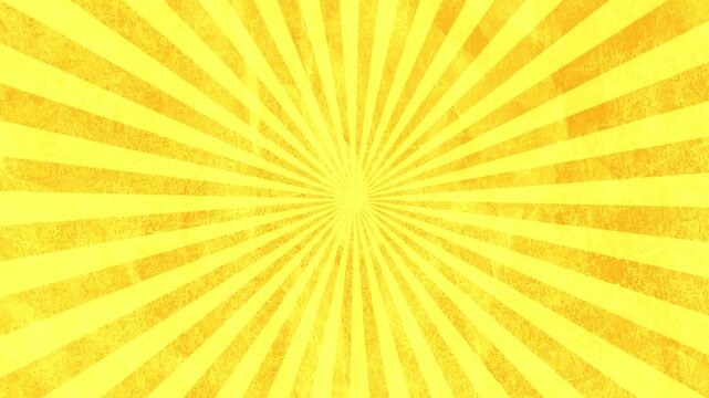 Retro Yellow Sunburst Paper Background.Grunge stop motion abstract pattern video effect with rotating radial sun rays texture.